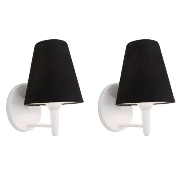 Kit-2 Arandela Cone Md-2004 Base Branco Cúpula Em Tecido 14-14x07cm Preto - Bivolt