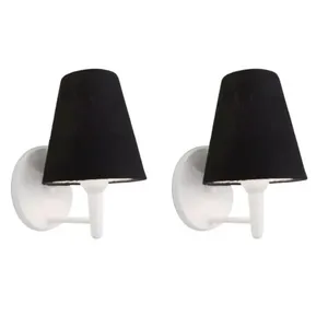 Kit-2 Arandela Cone Md-2004 Base Branco Cúpula Em Tecido 14-14x07cm Preto - Bivolt