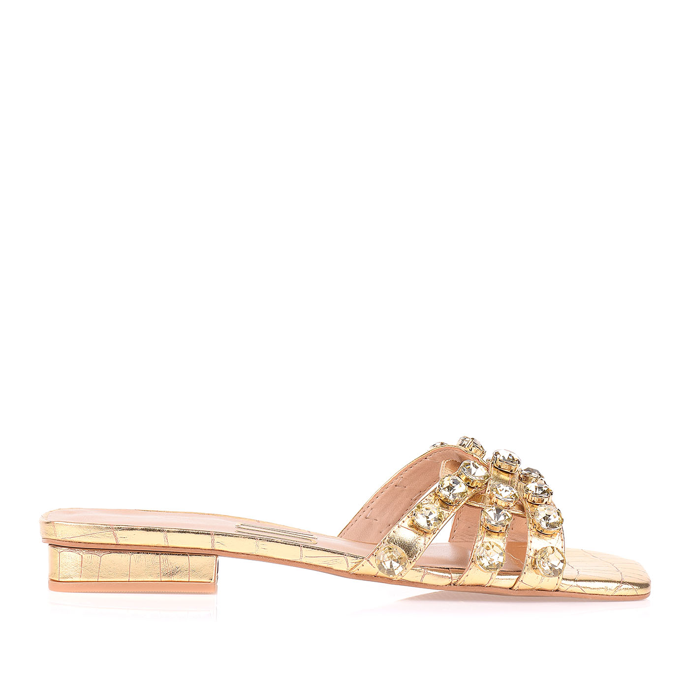 Flat Salto Baixo Croco Specchio Ouro