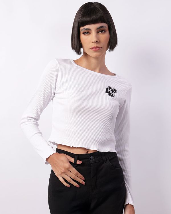 Blusa Feminina Cropped Disney Mickey E Minnie Canelada Branca M