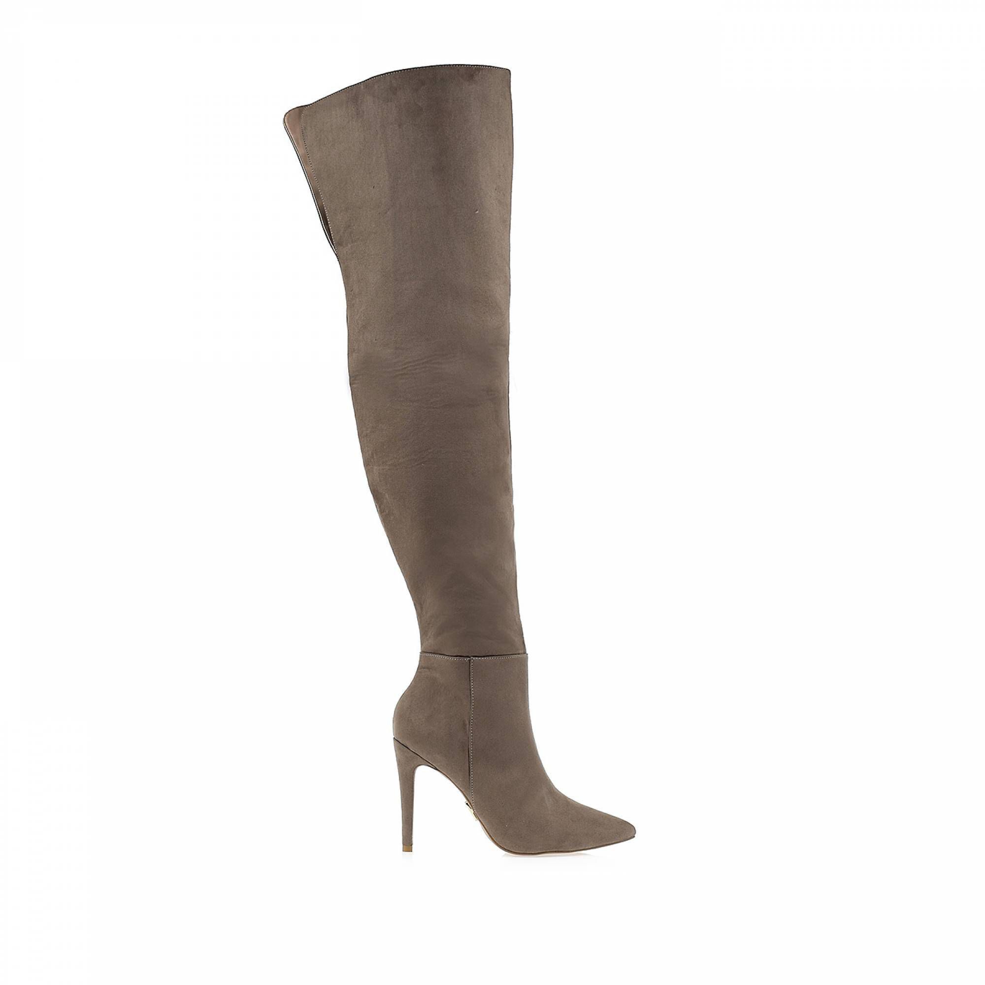 Bota Salto Alto Suede Castor
