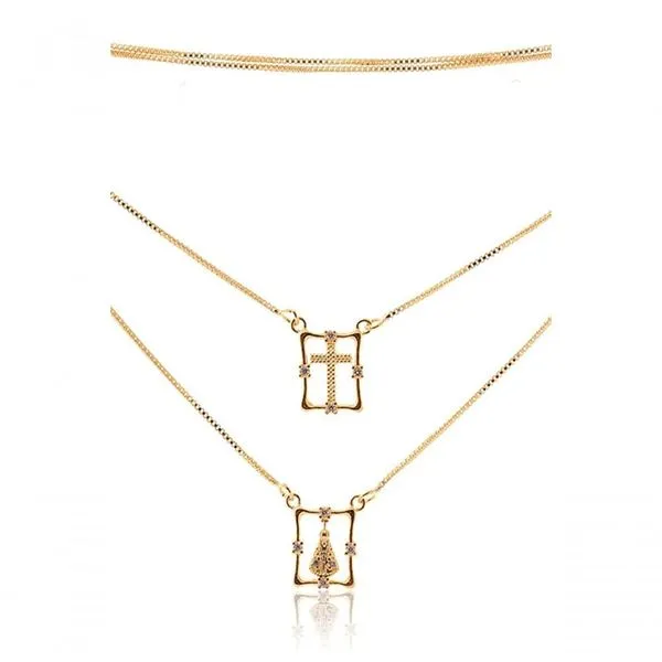 Escapulário Floratta Joias Nossa Senhora Aparecida com Zircônia Banhado em Ouro 18k 60CM Dourado Escapulário Floratta Joias Nossa Senhora Aparecida Ouro 18k 60CM Dourado