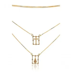 Escapulário Floratta Joias Nossa Senhora Aparecida com Zircônia Banhado em Ouro 18k 60CM Dourado Escapulário Floratta Joias Nossa Senhora Aparecida Ouro 18k 60CM Dourado