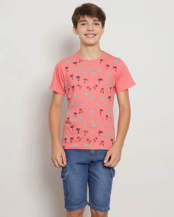 Camiseta Juvenil Estampa Tropical Manga Curta Laranja 12
