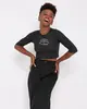 Blusa Cropped Feminina Canelada Manga 3/4 Preta M