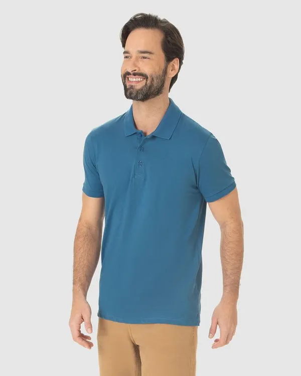 Camisa Polo Básica Masculina Em Algodão Pima Azul - XGG
