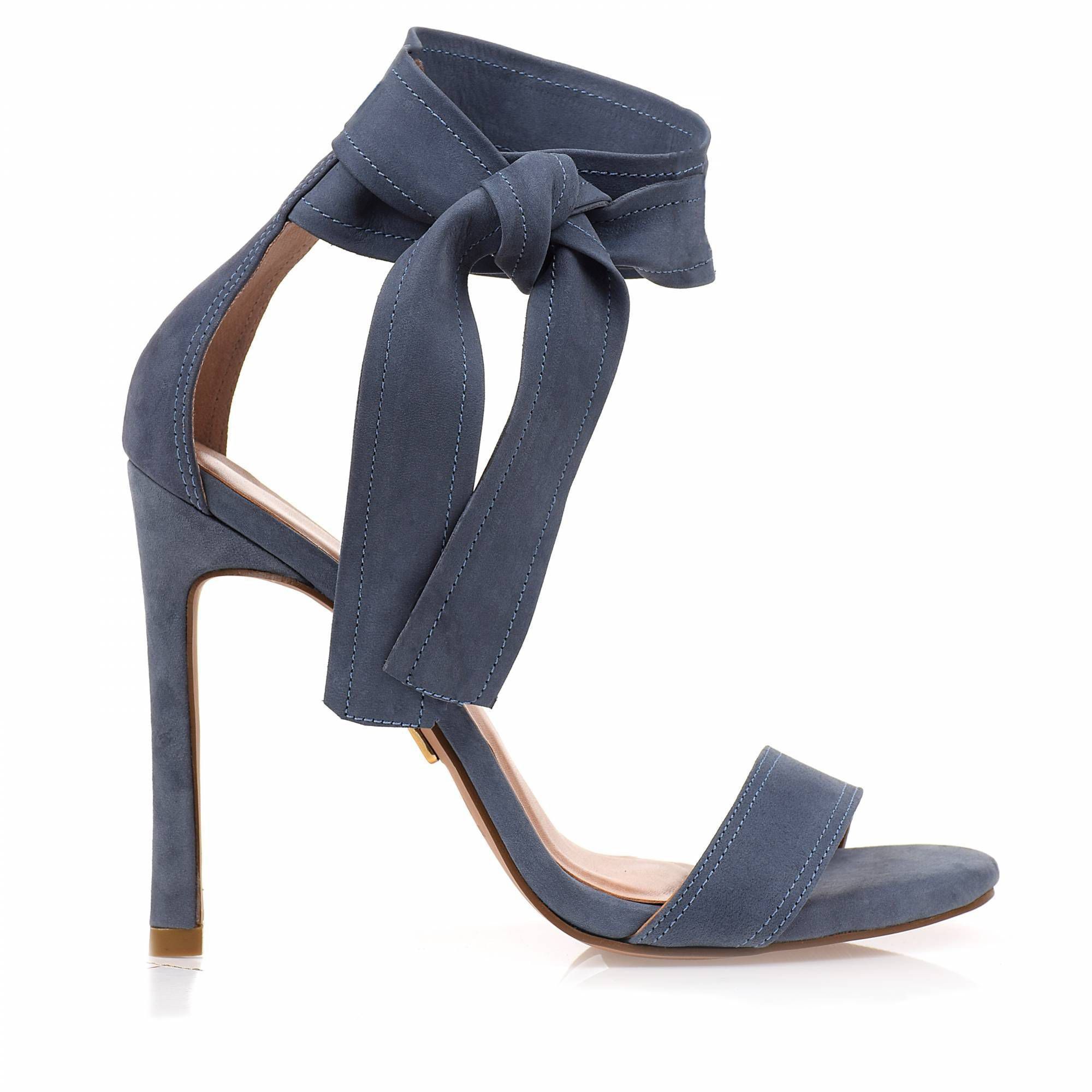Sandália Salto Alto Nobuck Denim