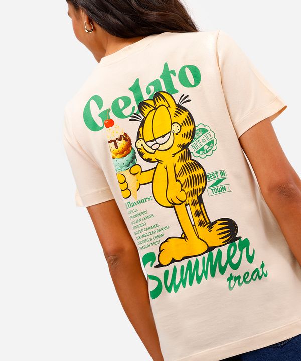 camiseta feminina de algodão garfield bege PP