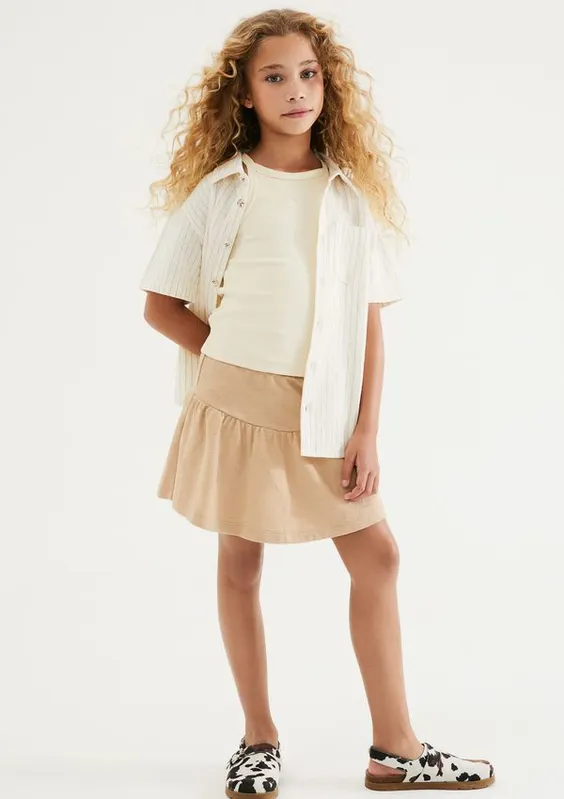 Shorts Saia Infantil Curto Com Babados - Bege 008