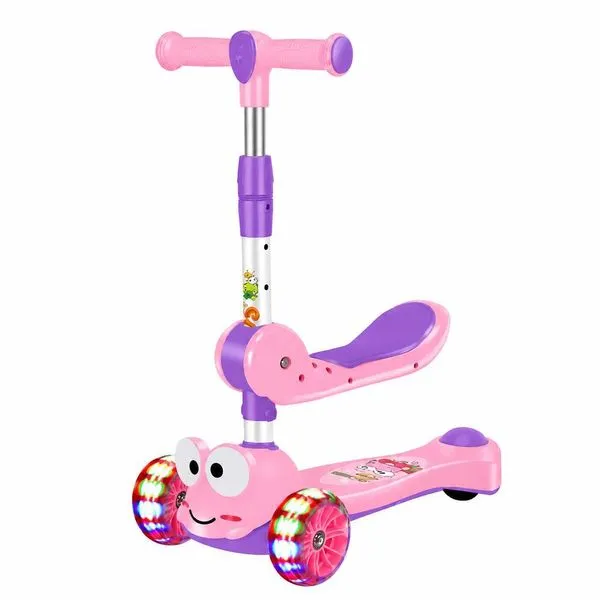 Patinete Infantil 3 Rodas com Assento Sapo LED Guidão Ajustável Verde Cheguei BR Patinete Infantil 3 Rodas Assento Sapo LED Guidão Verde Cheguei BR