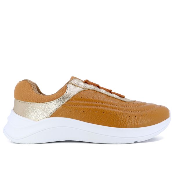 Tênis Casual Marrom Couro Detalhe Dourado 35