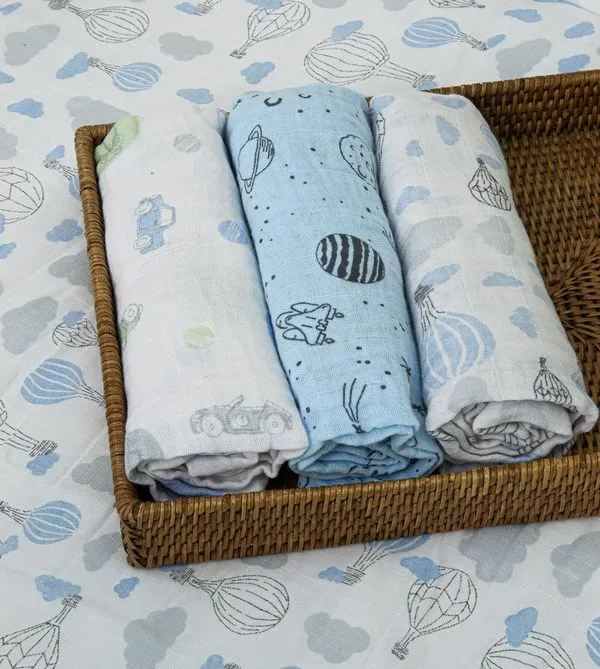 Cueiro Swaddle Soft com 3 peças 80x80cm - 1546M Corrida de Carros
