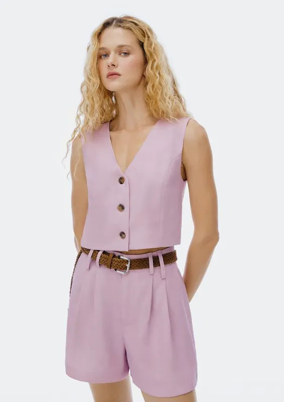 Colete Feminino Cropped Em Viscose - Lilás P
