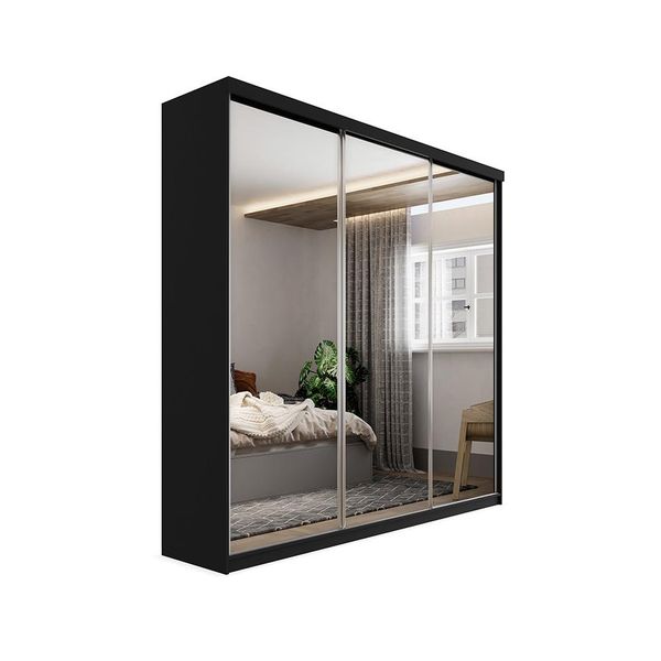Guarda-Roupa Casal com 3 Espelhos Geneve 100% MDF 3 PT 4 GV Preto