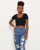 Blusa Cropped Feminina Sem Costura Canelado Preto P