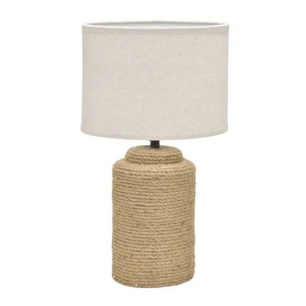 Abajur E27 Base Cerâmica Tubular com Corda Cúpula em Tecido Cru Bivolt 529054 - Mabruk