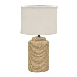 Abajur E27 Base Cerâmica Tubular com Corda Cúpula em Tecido Cru Bivolt 529054 - Mabruk