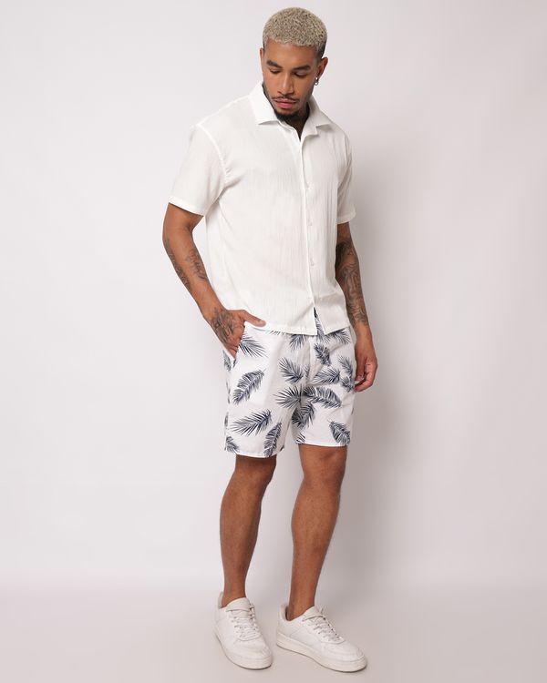 Bermuda Masculina Reta Estampada com Bolsos Branca GG