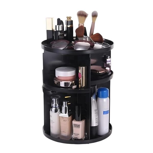 Organizador De Maquiagem Giratório 360° Luxo 3 Andares Preto – Praticidade E Elegância
