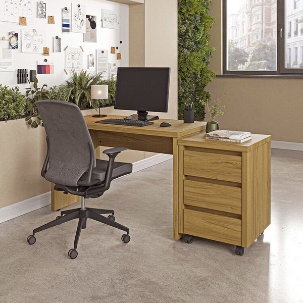 Escrivaninha Mesa Escritório com Gaveteiro com Rodízio Ficus 170cm CabeCasa MadeiraOriginals Rovere Rovere