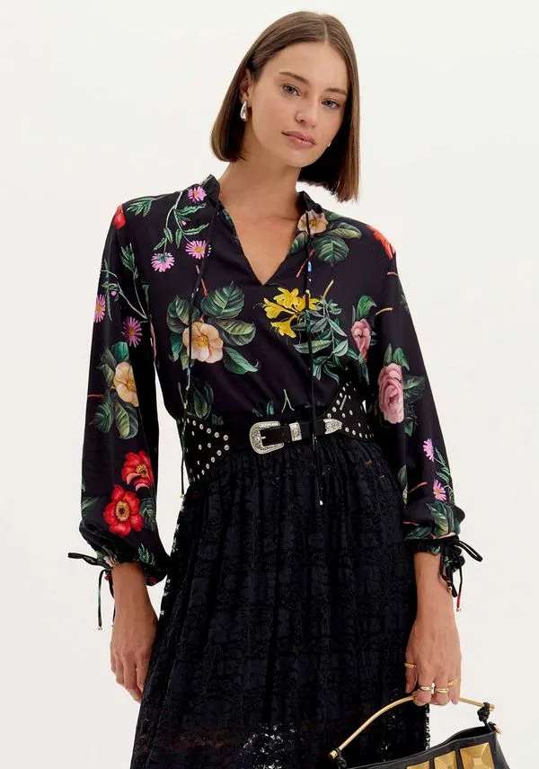 Blusa Manga Longa Estampada Preto P