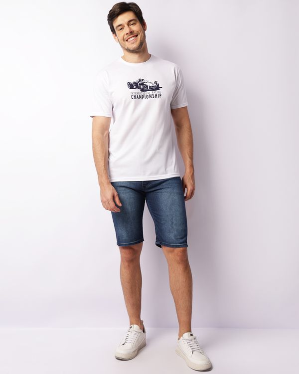 Bermuda Jeans Masculina Reta Azul 48