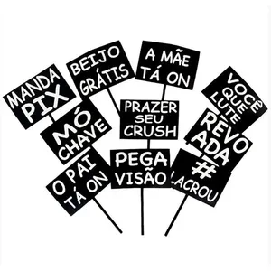 Plaquinhas Divertidas Funk Papel Triplex e Resina Plástica 15cm X 10.5cm 10 Unidades Preto e Branco Festa Chic Plaquinhas Divertidas Funk Papel Triplex 15cm X 10.5cm 10 Unidades Preto e Branco Festa Chic