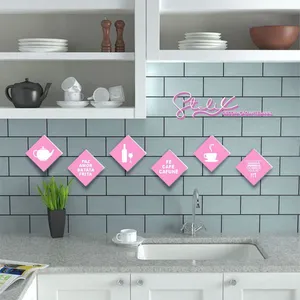 Quadros Placas mdf 6mm cozinha rosa café frase 6 un 10x10