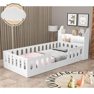 Cama Infantil Helo Solteiro com Nicho LED e Luminária Nuvem MDF Branco Hêlo Móveis Cama Infantil Helo Solteiro com Nicho LED e Luminária Nuvem MDF Branco