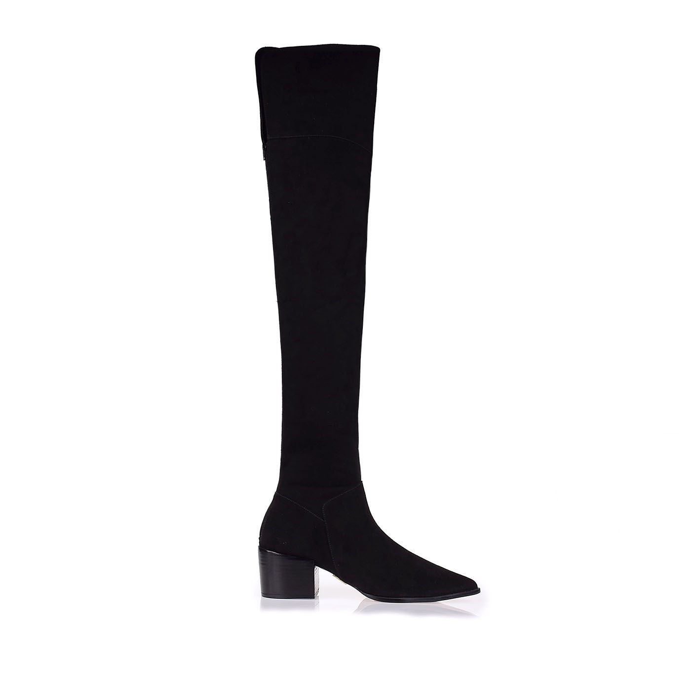 Bota Salto Médio Suede Preto