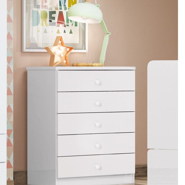 Cômoda Infantil 5 Gavetas Pique-esconde Branco