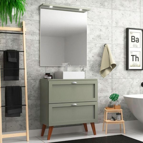 Gabinete Para Banheiro Com Tampo Cuba E Espelho 80cm Retro Mdf Verde Milano - On Móveis