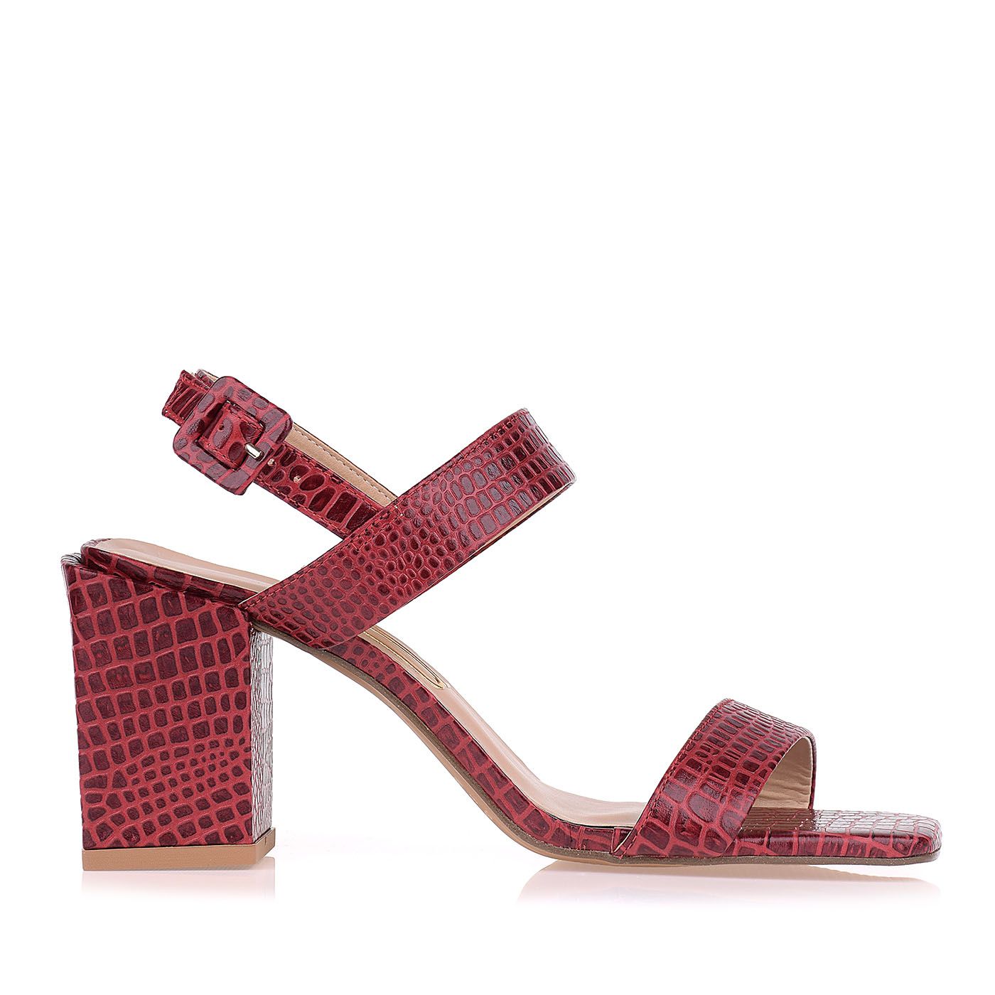 Sandália Salto Bloco Médio Square Buckle