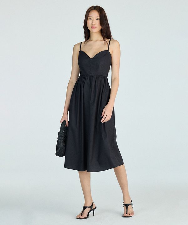 vestido midi alça fina feminino com algodão decote coração preto GG