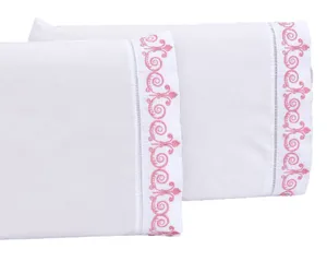 Jogo lençol quarto casal Queen bordado 3 peças branco rose