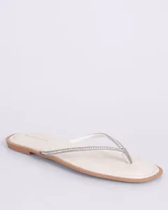 Sandália Rasteirinha Feminina Donatta com Strass Off White 34