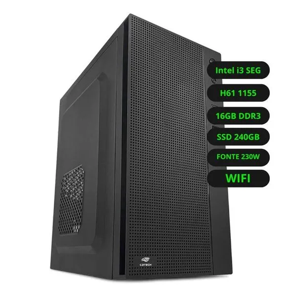 Computador Cpu Intel Core I3 Segunda Geração Placa Mãe H61 Memória Ram 16gb Ddr3 Ssd 240gb Wifi Fonte 230w Bivolt