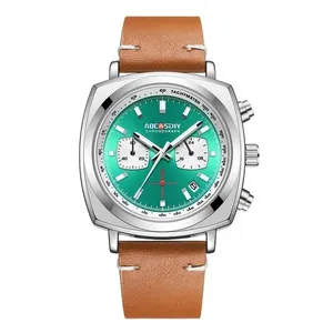 Relógio Masculino Multifuncional Analógico Quartzo Pulseira de Couro com Luz Noturna Verde Relógio Masculino Analógico Quartzo Pulseira de Couro Luz Noturna Verde