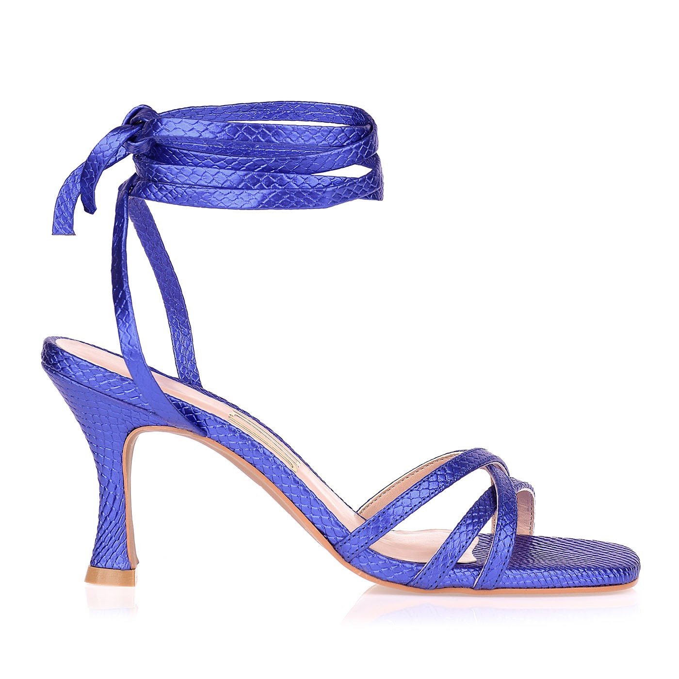 Sandália Salto Médio Snake Metal Blue