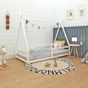 Cama Infantil Montessoriana Cabana com Proteção em Barra e Pés Branco
