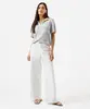 calça wide leg feminina de sarja com cinto off white 44