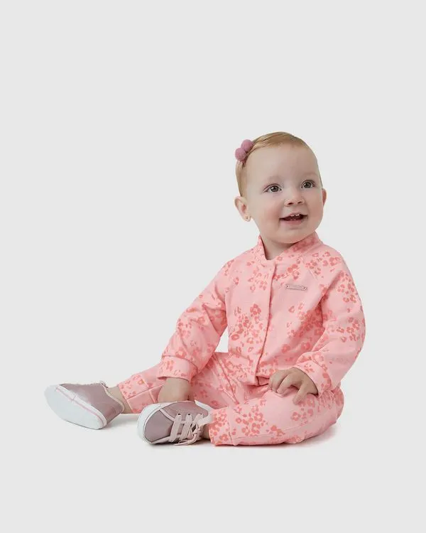 Conjunto Menina Animal Print Casaco E Calça Em Poliéster Soft - Carinhoso Rosa - M