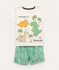 conjunto infantil dino folhagem manga curta off white 5