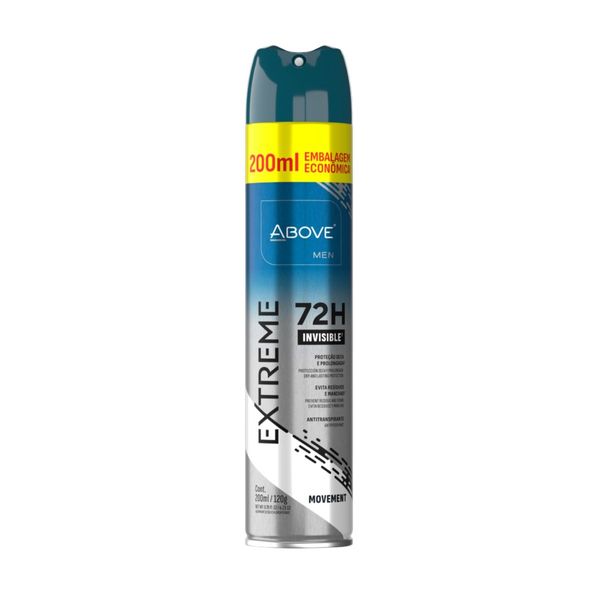 Antitranspirante Above Men Extreme 72h Invisible Movement Aerosol 200ml Embalagem Econômica