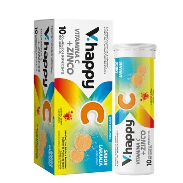 Suplemento Alimentar V.Happy Vitamina C + Zinco 10 Comprimidos Efervescentes
