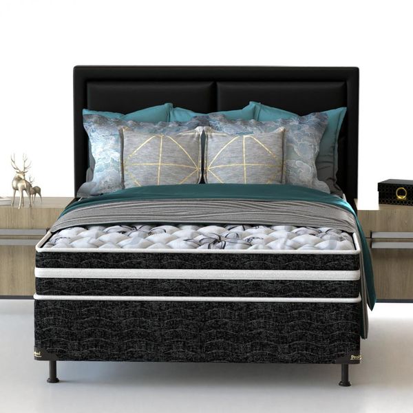 Cama Box de Casal Probel Guarda Costas Premium Extra Firme Branco com Preto