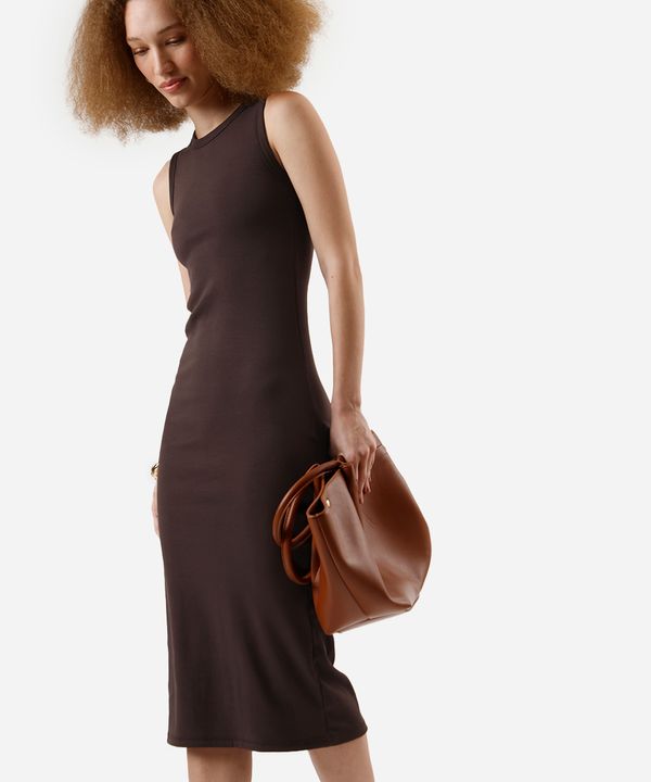 vestido midi básico feminino de algodão marrom G