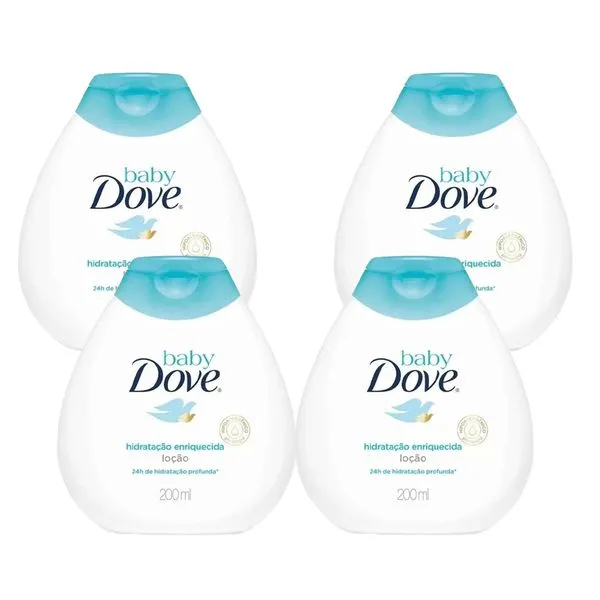 Kit 4 Cremes Hidratantes Corporais Baby Dove Hidratação Enriquecida 200ml