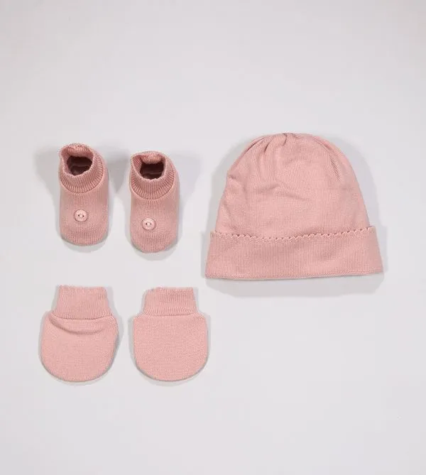 Kit Touca Luva e Sapato Botão Rose - Tam. RN Rose