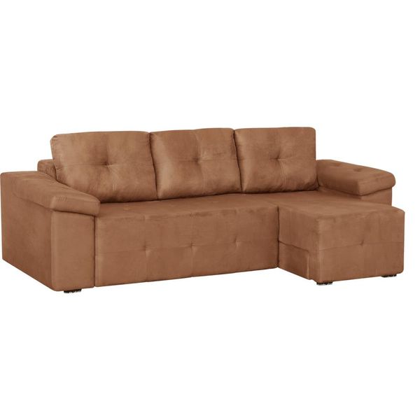 Sofá 2 Lugares com Chaise em Tecido - Gralha Azul Zen Marrom